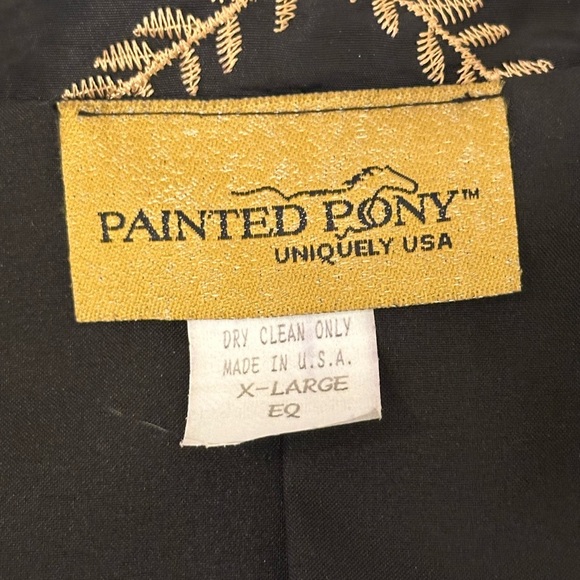 Vintage Painted Pony Cream and Black Geometric Jacket with Open Front Made USA - Picture 5 of 6